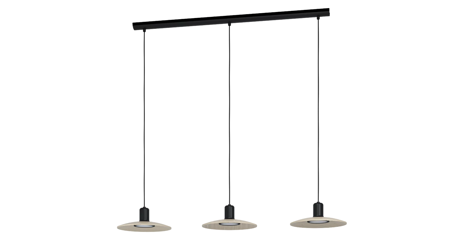 EGLO 39912 Mayazes függesztett lámpa 25x105 cm, fekete-fa, 3xGU10 foglalattal